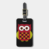 Retro Owl in rood Bagagelabel (Voorkant verticaal)