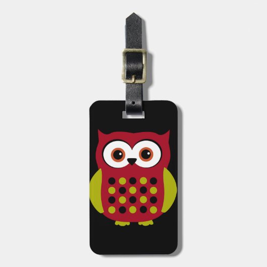 Retro Owl in rood Bagagelabel (Voorkant verticaal)