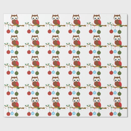 Retro Owl Kerstmis Cadeaupapier (Vlak)