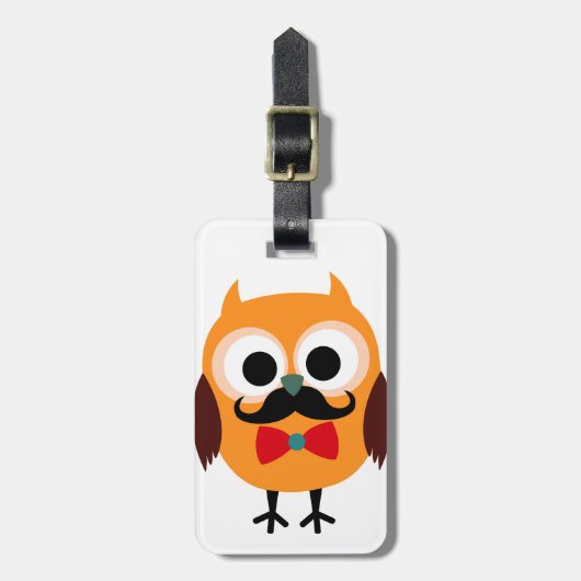 Retro Owl met Handlebar Mustache Mustache Bagagelabel (Voorkant verticaal)