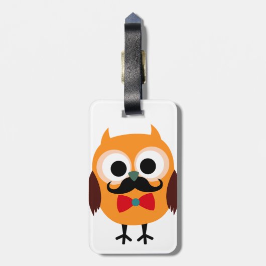 Retro Owl met Handlebar Mustache Mustache Bagagelabel (Achterkant verticaal)