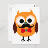 Retro Owl met Handlebar Mustache Mustache Briefkaart (Voorkant / Achterkant)