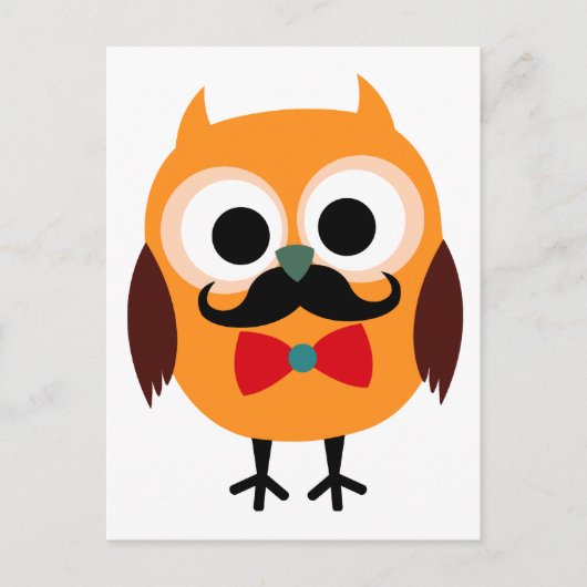 Retro Owl met Handlebar Mustache Mustache Briefkaart (Voorkant)
