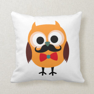 Retro Owl met Handlebar Mustache Mustache Kussen