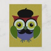 Retro Owl met Mustache Briefkaart (Voorkant)
