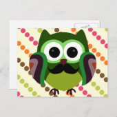 Retro Owl met Mustache Briefkaart (Voorkant / Achterkant)