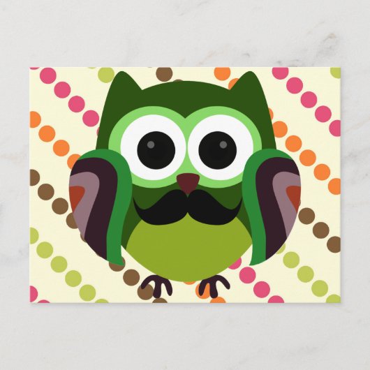Retro Owl met Mustache Briefkaart (Voorkant)