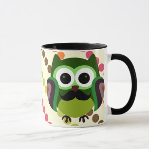 Retro Owl met Mustache Mok