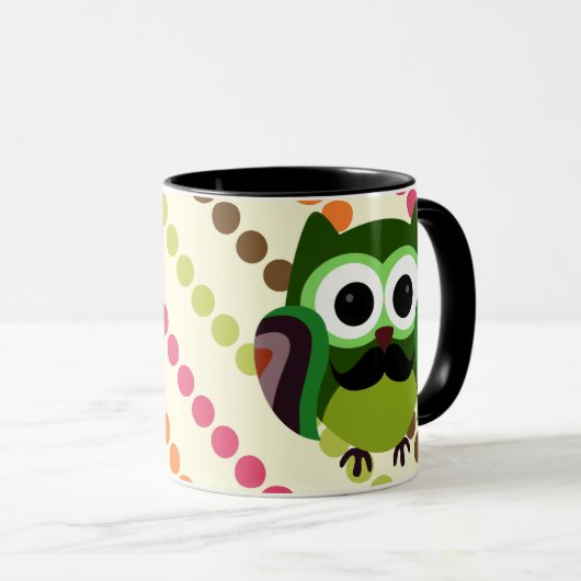 Retro Owl met Mustache Mok (Voorkant rechts)