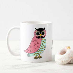 Retro Owl met Mustache Monogram Koffiemok