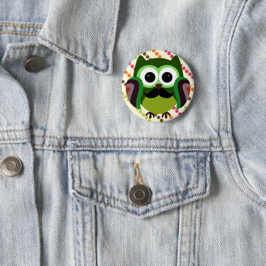 Retro Owl met Mustache Ronde Button 5,7 Cm (In situ)