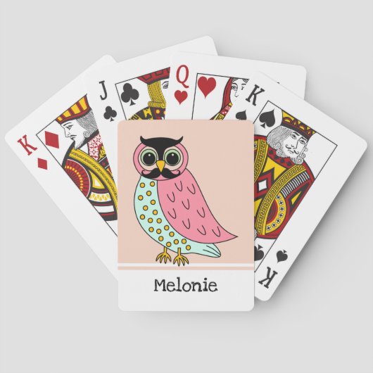 Retro Owl met Mustache voeg Naam toe Speelkaarten (Achterkant)