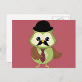 Retro Owl met Pet, stropdas en snor Briefkaart (Voorkant / Achterkant)