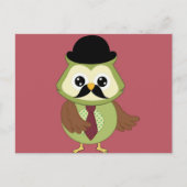 Retro Owl met Pet, stropdas en snor Briefkaart (Voorkant)