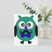 Retro Owl met snor en bril Briefkaart (Staand voorkant)