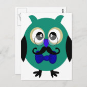 Retro Owl met snor en bril Briefkaart (Voorkant / Achterkant)