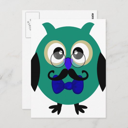Retro Owl met snor en bril Briefkaart (Voorkant / Achterkant)