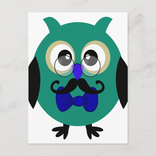 Retro Owl met snor en bril Briefkaart (Voorkant)
