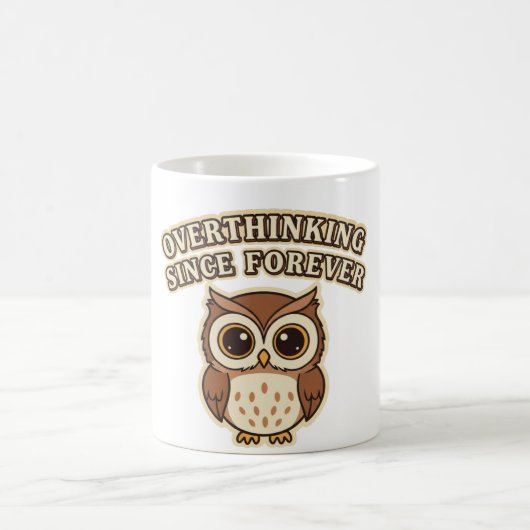 Retro Owl Overthinking White Mug Koffiemok (Center)