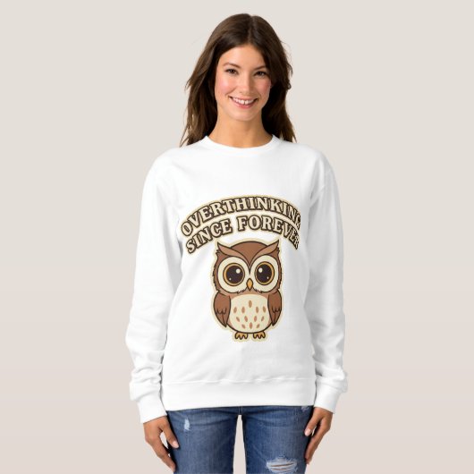 Retro Owl Overthinking Women’s Sweatshirt (Voorkant volledig)