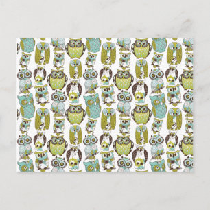 Retro Owl patroon leuke grappige achtergrond Briefkaart