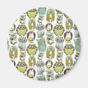 Retro Owl patroon leuke grappige achtergrond Magneet