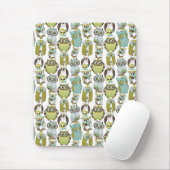 Retro Owl patroon leuke grappige achtergrond Muismat (Met muis)