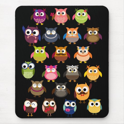 Retro Owl Patroon Muismat (Voorkant)