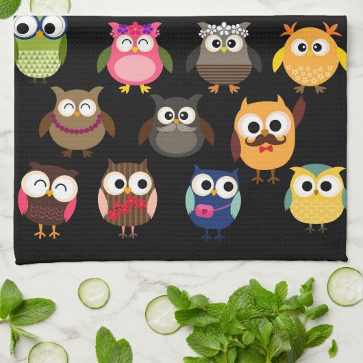 Retro Owl Patroon Theedoek (Gevouwen)