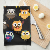 Retro Owl Patroon Theedoek (Quarter Fold)