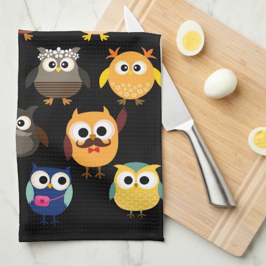 Retro Owl Patroon Theedoek (Quarter Fold)