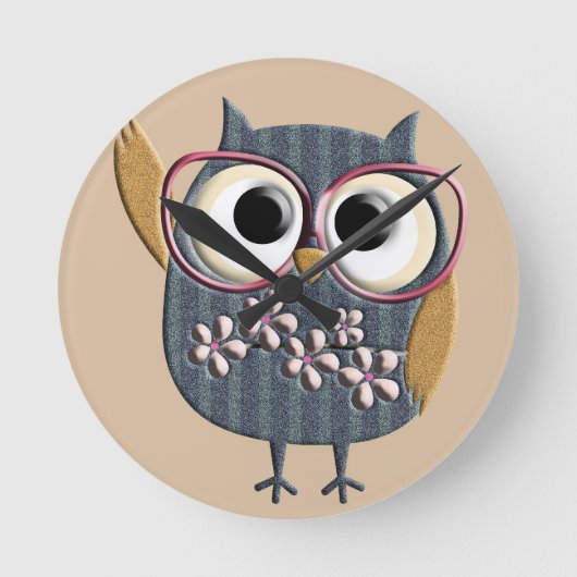 Retro Owl Ronde Klok (Voorkant)