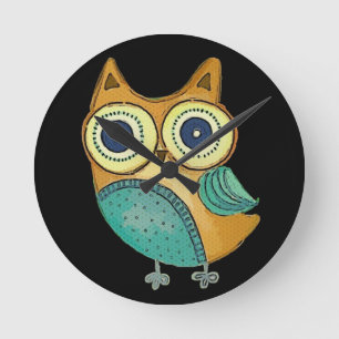 Retro Owl Ronde Klok