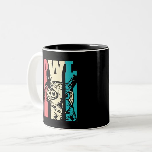 Retro Owl Tweekleurige Koffiemok (Voorkant links)
