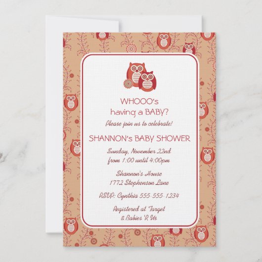 Retro Owls Baby shower Invitation Kaart (Voorkant)
