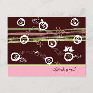 Retro Owls Family Cute Whimsical Stripes Nest Fun Briefkaart