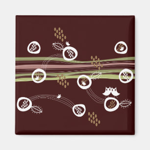 Retro Owls Family Cute Whimsical Stripes Nest Fun Magneet