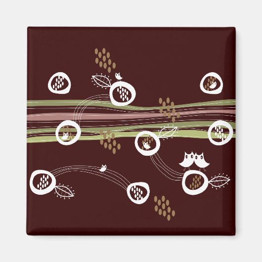 Retro Owls Family Cute Whimsical Stripes Nest Fun Magneet (Voorkant)