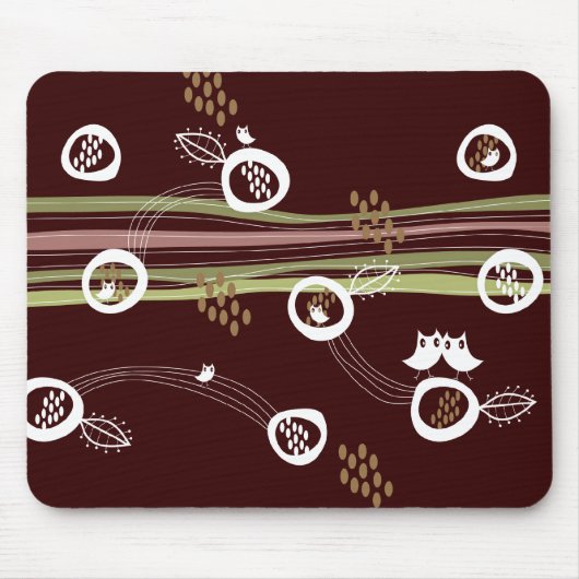 Retro Owls Family Cute Whimsical Stripes Nest Fun Muismat (Voorkant)