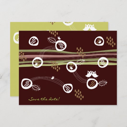 Retro Owls Family Save-the-Date Briefkaart (Voorkant / Achterkant)