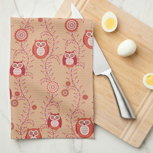 Retro Owls Kitchen Towel Theedoek (Quarter Fold)