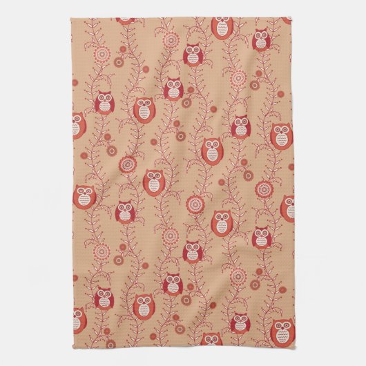 Retro Owls Kitchen Towel Theedoek (Verticaal)