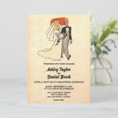  Retro Paar 50s Stripboek Huwelijk Kaart (Staand voorkant)