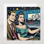 Retro paar bij drive-in film kaart (Voorkant / Achterkant)