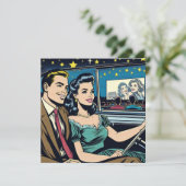 Retro paar bij drive-in film kaart (Staand voorkant)