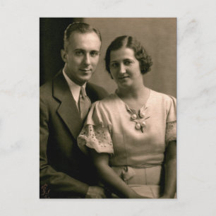 Retro paar bruiloft portret 1933 briefkaart