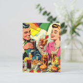 Retro paar Drink strips Briefkaart (Staand voorkant)