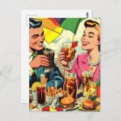 Retro paar Drink strips Briefkaart (Voorkant / Achterkant)