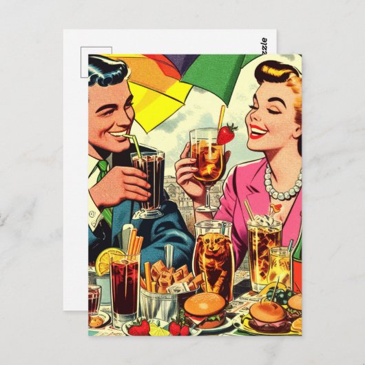 Retro paar Drink strips Briefkaart (Voorkant / Achterkant)