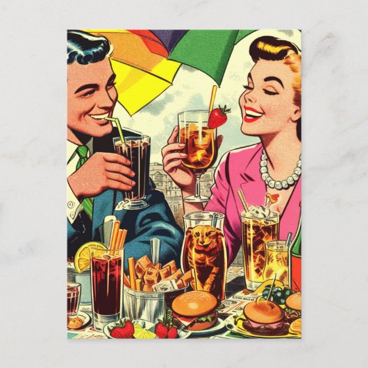 Retro paar Drink strips Briefkaart (Voorkant)
